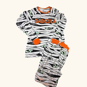Dadcula Halloween Pajama Set Mens Medium Mummy Print Funny Spooky PJs Shirt Pant